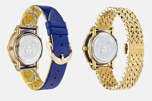 Mặt sau đồng hồ Versace có in Logo 